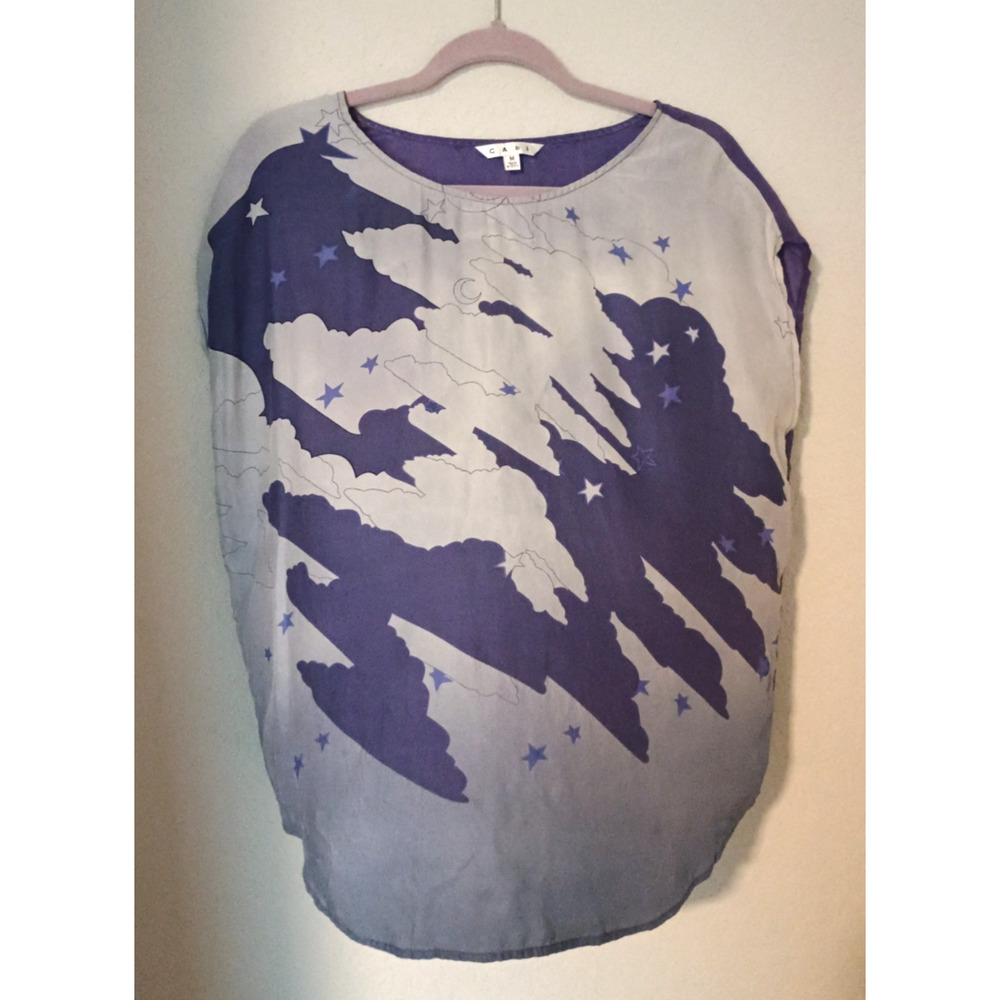 CAbi Purple Silk Wearable Art Kimono Sleeveless Top Sz M